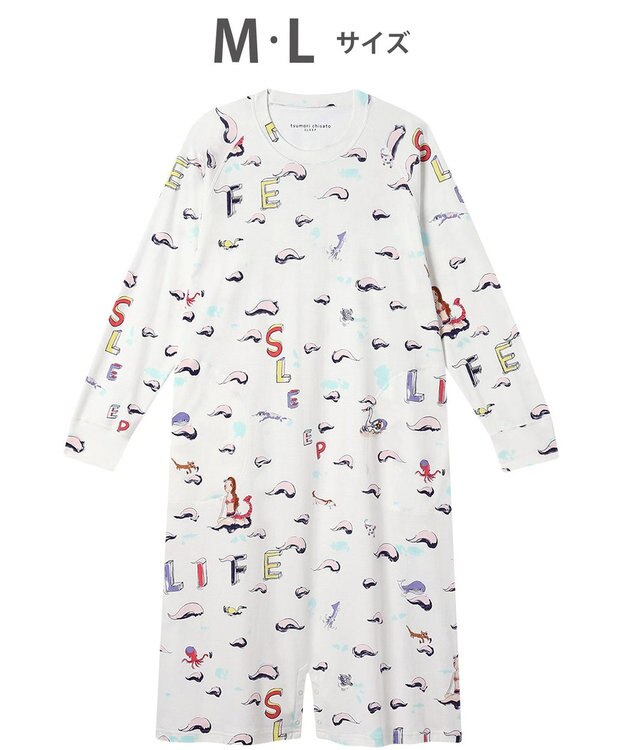 tsumori chisato SLEEP ツモリチサト ルームウエア ネグリジェ 綿100%(本体) 長袖 ロング丈 ロンパース ラグランスリーブ レディース UNX502 /ワコール アイボリー