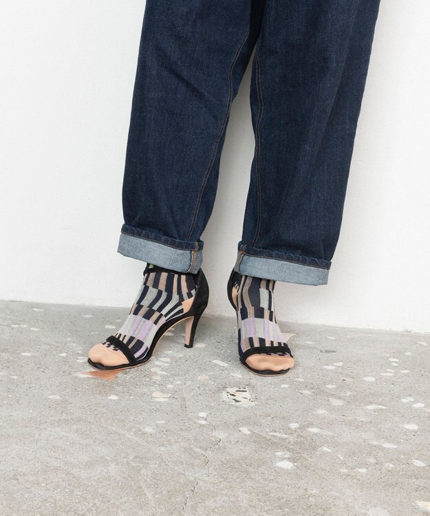 TRICOTE ランダムストライプパッチソックス 82BEIGE