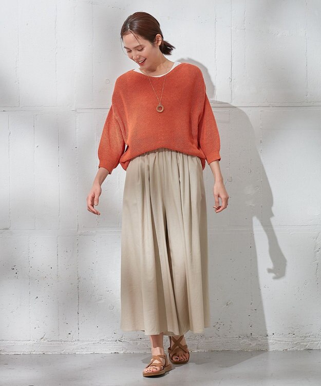 ANY 【ウエストゴム/接触冷感/UVケア】清涼リネンスカーチョ ライトモカ