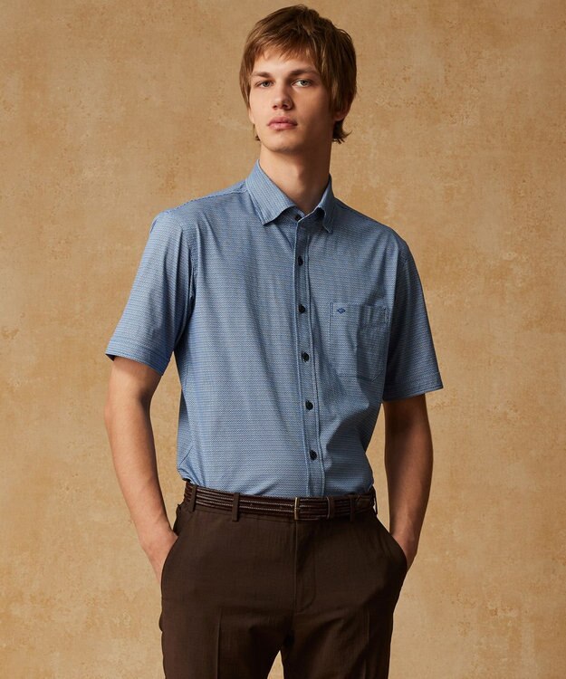 JOSEPH ABBOUD 【ストレッチ・イージーケア】コンパクトジャージープリントシャツ ダルブルー系4