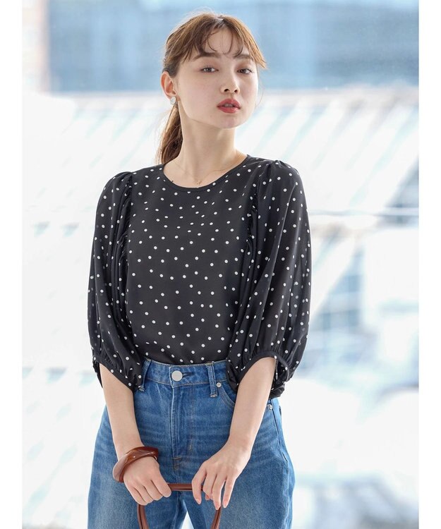 AMERICAN HOLIC ギャザースリーブドットブラウス Black