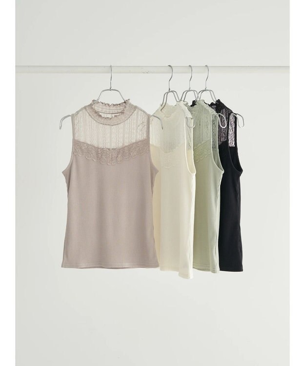 earth music&ecology レースドッキングタンクトップ Beige