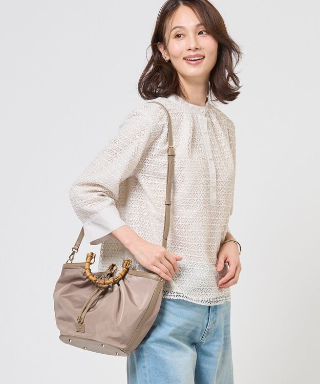 J.PRESS LADIES 【2way】ギャザーバンブー トート バッグ ベージュ系