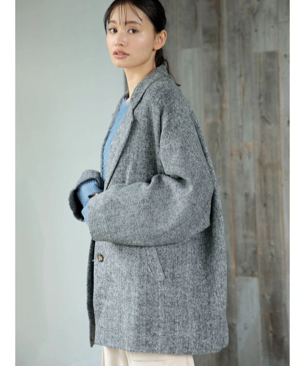 Green Parks ・ＥＬＥＮＣＡＲＥ　ＤＵＥ　ヘリンボーンミドルコート Gray