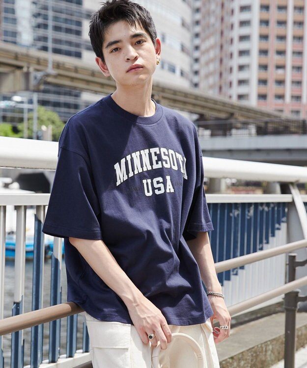 WEGO 【ユニセックス着用ITEM】カレッジロゴプリントT（SS） ネイビー