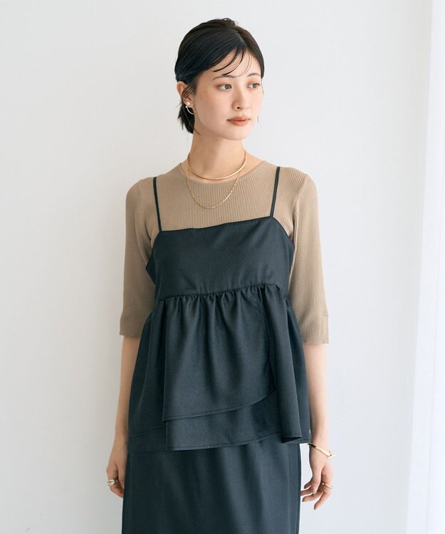 YECCA VECCA シャイニーオーバーキャミ Black