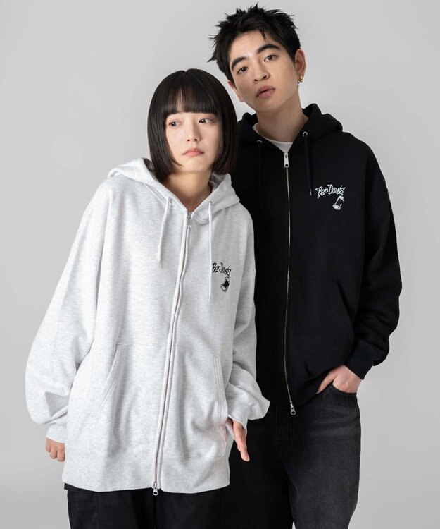 WEGO 【ユニセックス着用ITEM/MLサイズ展開】別注BENDAVISグラフィックジップパーカー ブラック