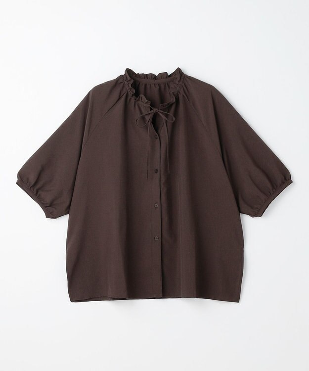 ANY 楽映えフリルネックブラウス（セットアップ着用可） ブラウン