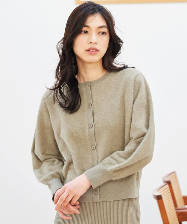 ANY L フェザーカーディガン×ニットスカートセットアップ オリーブ