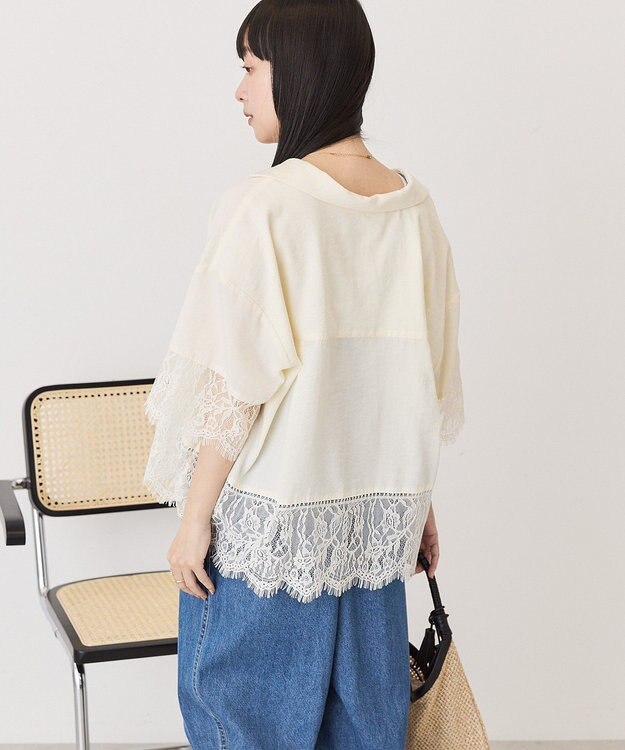 AMERICAN HOLIC レース切り替え半袖シャツ Ivory