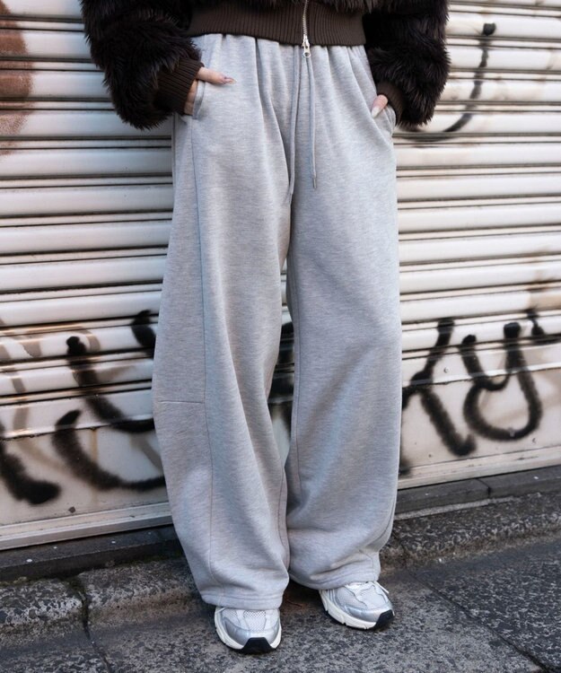 WEGO 【ウエストゴム/SMLサイズ展開】カーブデザインスウェットパンツ 杢グレー