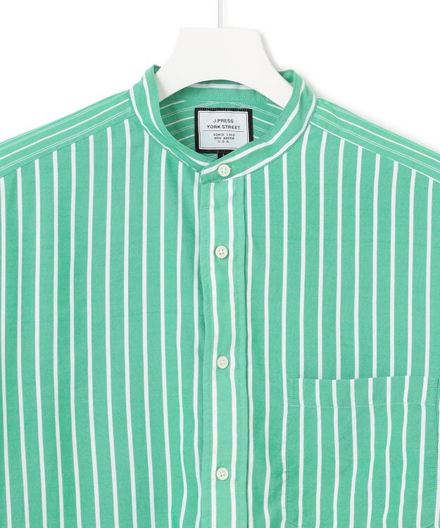 J.PRESS YORK STREET 【UNISEX】クレイジーストライプ バンドカラーシャツ グリーン系7