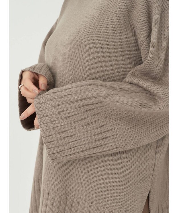 earth music&ecology アンチピリングリブハイネックチュニック Gray Beige