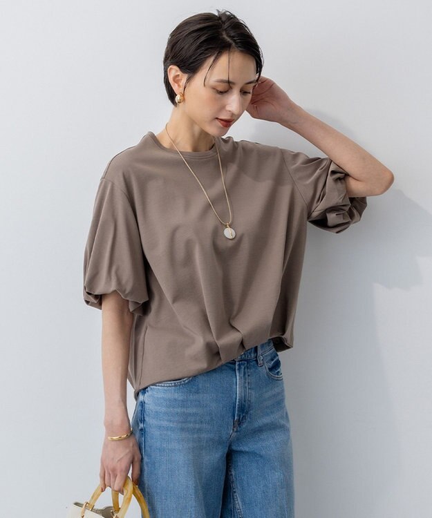 23区 S 【WEB&一部店舗限定/接触冷感】ツイストコットンプレーティング バルーンスリーブ カットソー ブラウン系