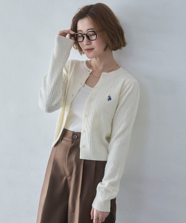 WEGO 【26年春新作】別注USPOLOケーブルニットカーデ ホワイトアイボリー