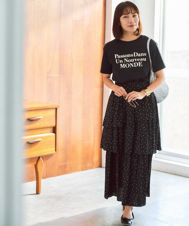 組曲 【入江未悠さんコラボ】ギャザーライトデシンティアード スカート モノトーンドット系5