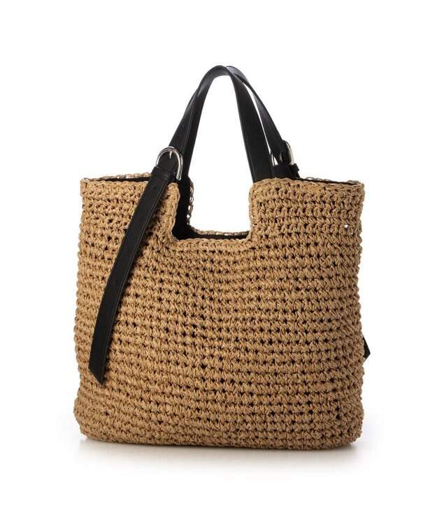 UNBILLION カシュカシュ cachecache / ベルトハンドルクロッシェトート カゴバッグ ブラック