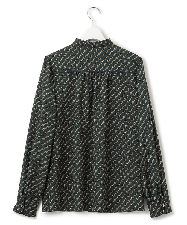 23区 【洗える】Ratti チェーンモチーフ ボウタイ ブラウス ダークグリーンプリント