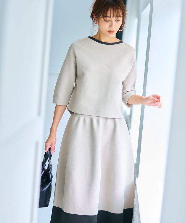 自由区 L 【洗える】ポリエステルホールガーメント スカート ベージュ×アッシュ