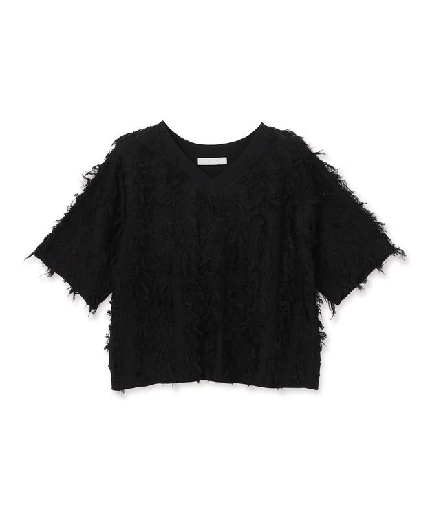 UNFILO L 【一部店舗限定】フリンジニット Vネック ブラック