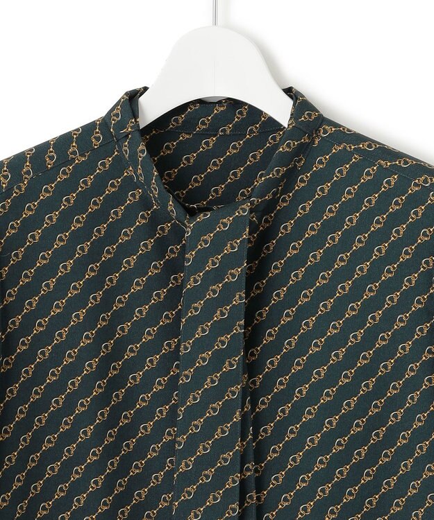 23区 【洗える】Ratti チェーンモチーフ ボウタイ ブラウス ダークグリーンプリント