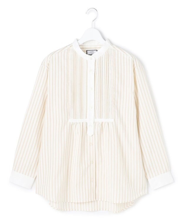 J.PRESS YORK STREET 【WOMEN】ピンタック バンドカラーストライプブラウス ベージュ系1