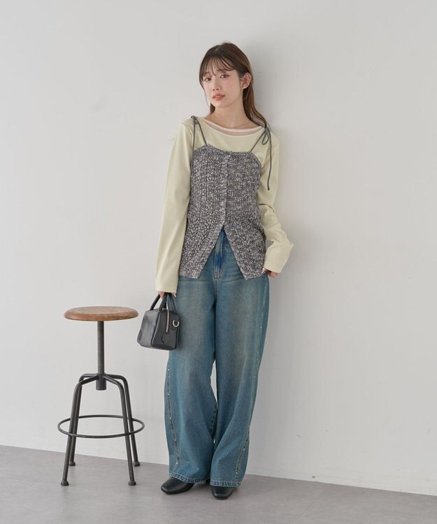 earth music&ecology 【予約】透かし編みニットキャミビスチェ グレー