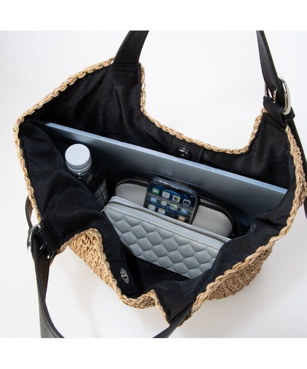 UNBILLION カシュカシュ cachecache / ベルトハンドルクロッシェトート カゴバッグ ブラック