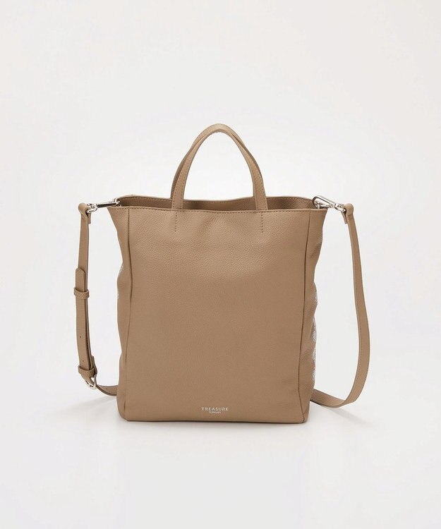 TOPKAPI 【TREASURE TOPKAPI】シュリンクレザー レース 刺しゅう ショルダー付 トートバッグ グレージュ