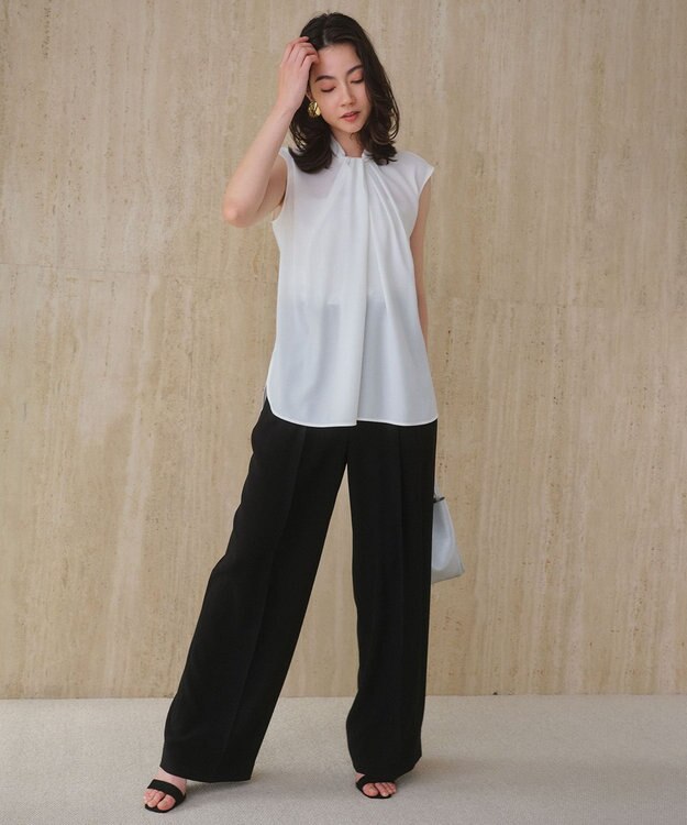 BEIGE， 【人気シリーズ】ANITA / ノースリーブタックブラウス White