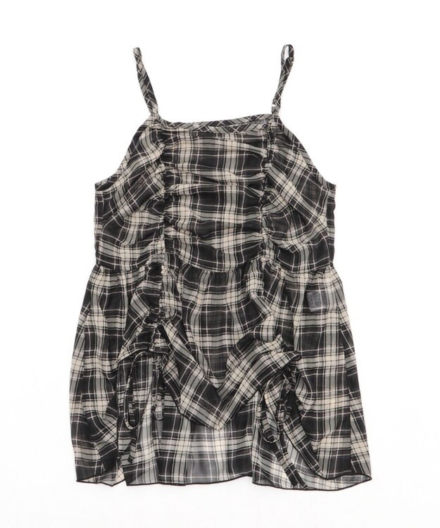 WEGO ドロストデザインキャミワンピース ブラックチェック1