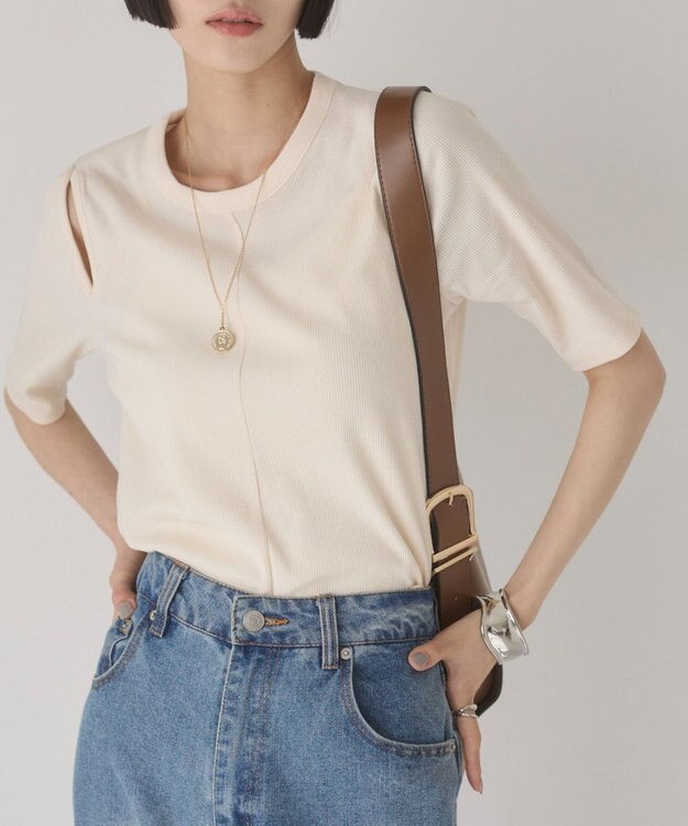 WEGO 【ANGIE VINTAGE】カットアウトリブトップス ホワイトアイボリー