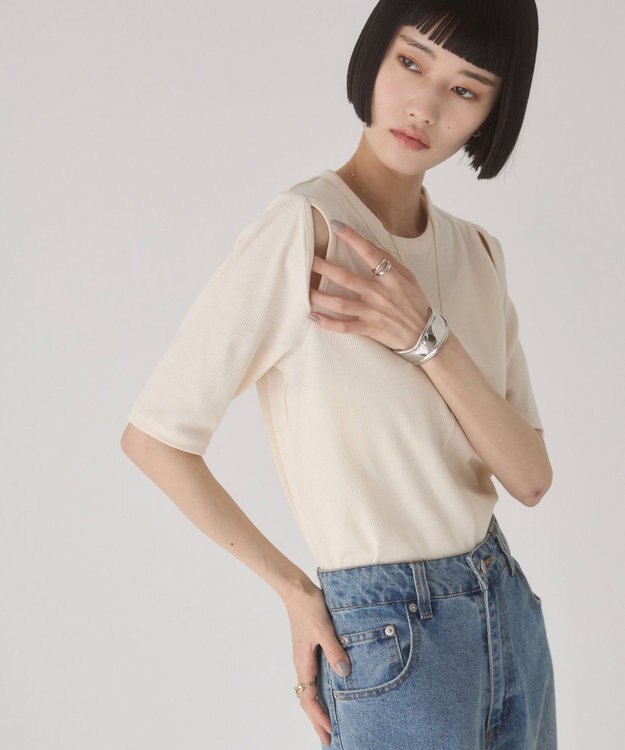 WEGO 【ANGIE VINTAGE】カットアウトリブトップス ホワイトアイボリー