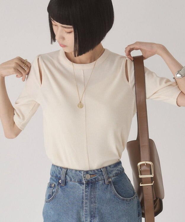 WEGO 【ANGIE VINTAGE】カットアウトリブトップス ホワイトアイボリー