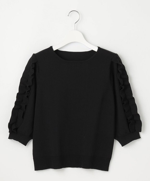 Feroux 【洗える】フリルスリーブニット ブラック系