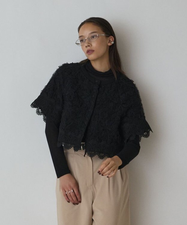 GRACE CONTINENTAL フラワー刺繍ニットカーディガン ブラック