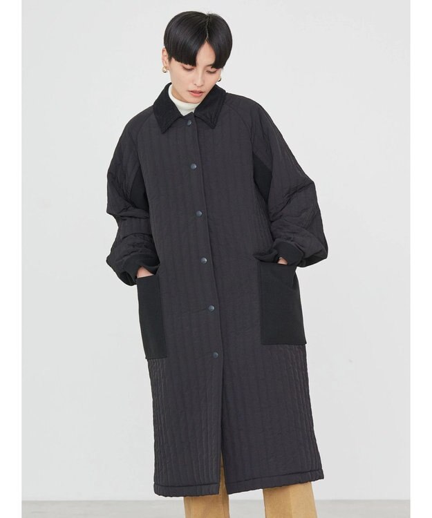 AMERICAN HOLIC キルポカ異素材Ｍｉｘロングコート Black