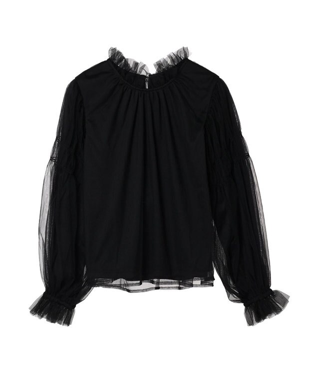 Green Parks ・ＥＬＥＮＣＡＲＥ　ＤＵＥ　チュールハイネックブラウス Black