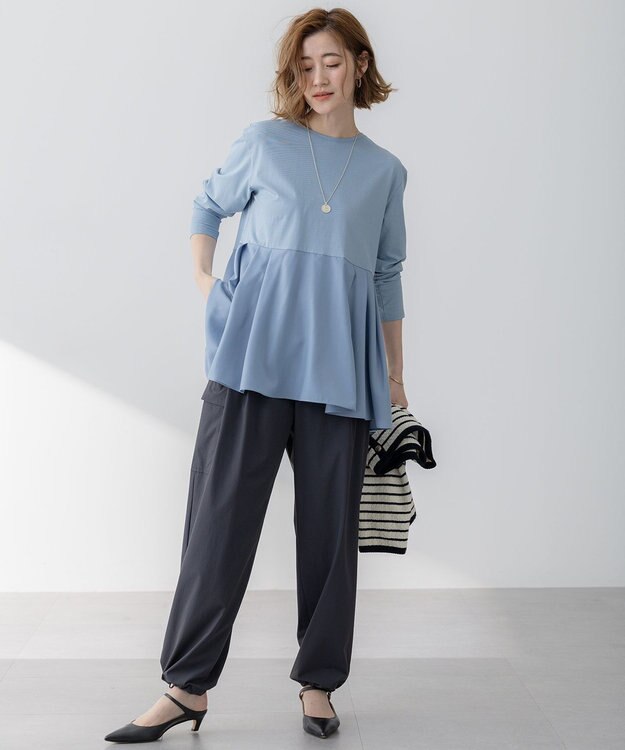 23区 S 【ご好評につき新色追加】ナチュラルコットンベアコンビ ペプラム カットソー [WEB限定]サックスブルー系