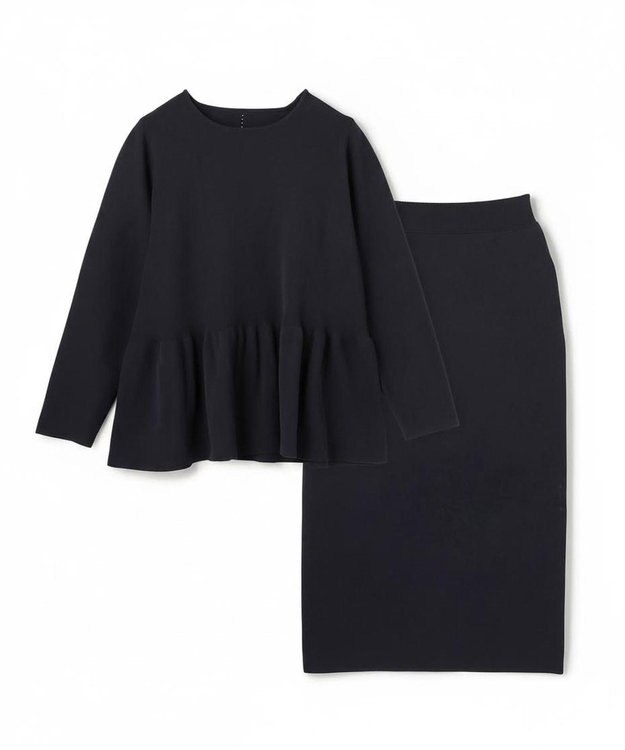 UNFILO L BEAUTY FORM KNIT ペプラムセットアップ ネイビー