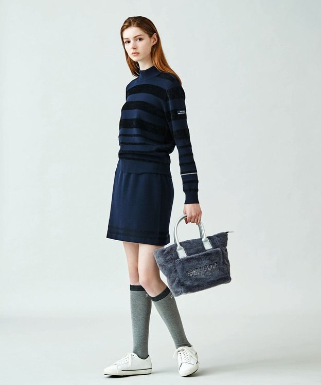 23区GOLF ウォッシャブルで気軽に着られる【WOMEN】モールボーダー ニットスカート ネイビー系1