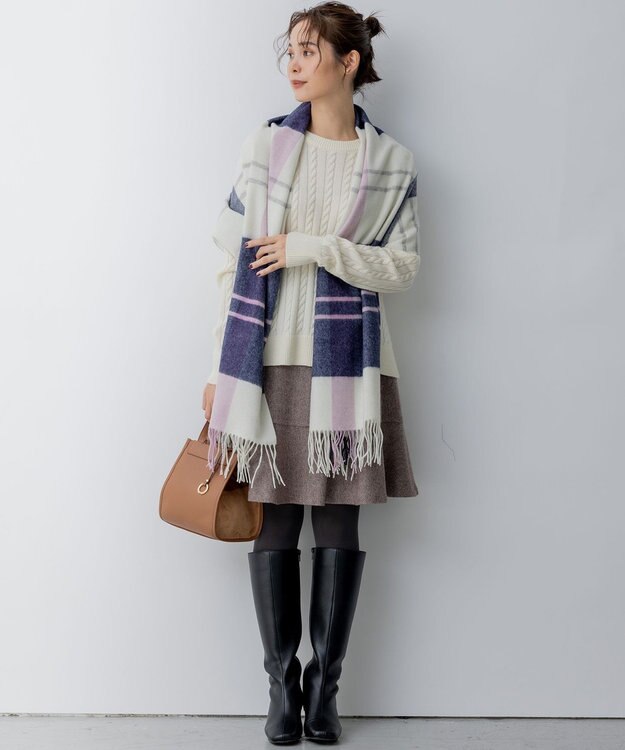 組曲 カシミヤブレンドバルキーケーブル ニット アイボリー系