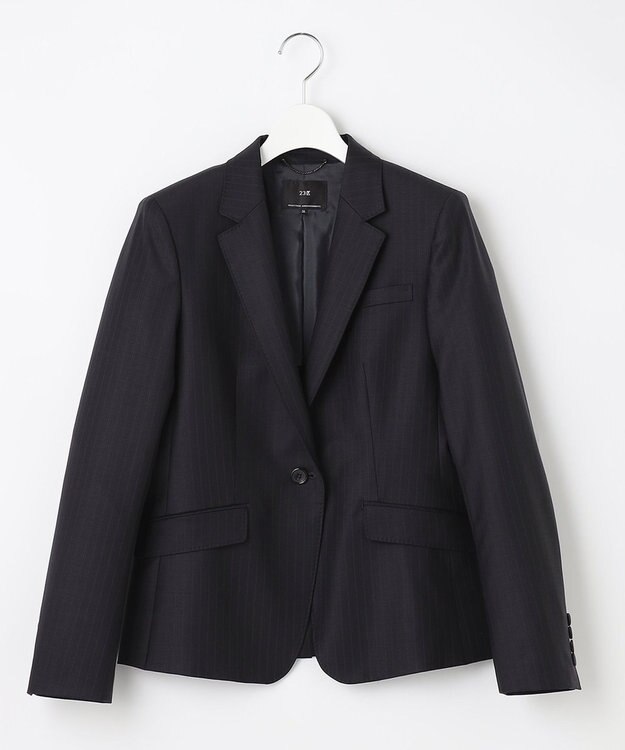 23区 S 【セットアップ対応】ファインネスウール ジャケット ネイビー系ストライプ