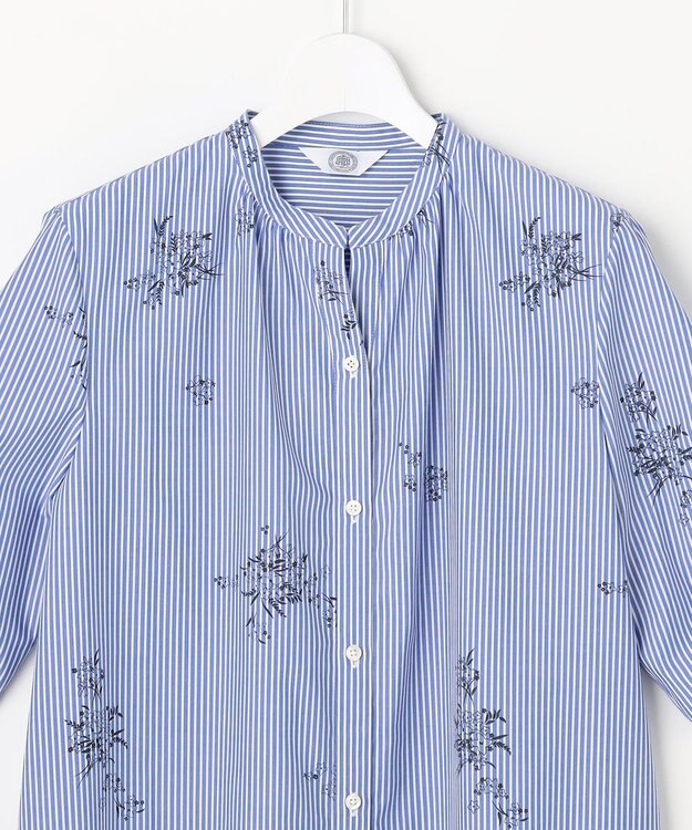 J.PRESS LADIES 【一枚で着映え】ストライプ×フラワープリント ブラウス ネイビーストライプ系