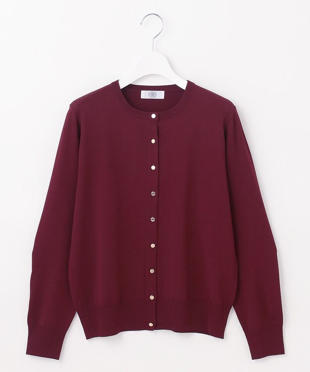 J.PRESS LADIES 【洗える】レーヨンエリートストレッチ クルーネック カーディガン ワイン系