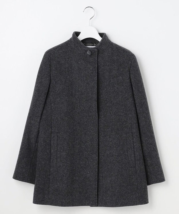 J.PRESS LADIES ショートビーバー ミディ丈 スタンドカラー コート チャコール系