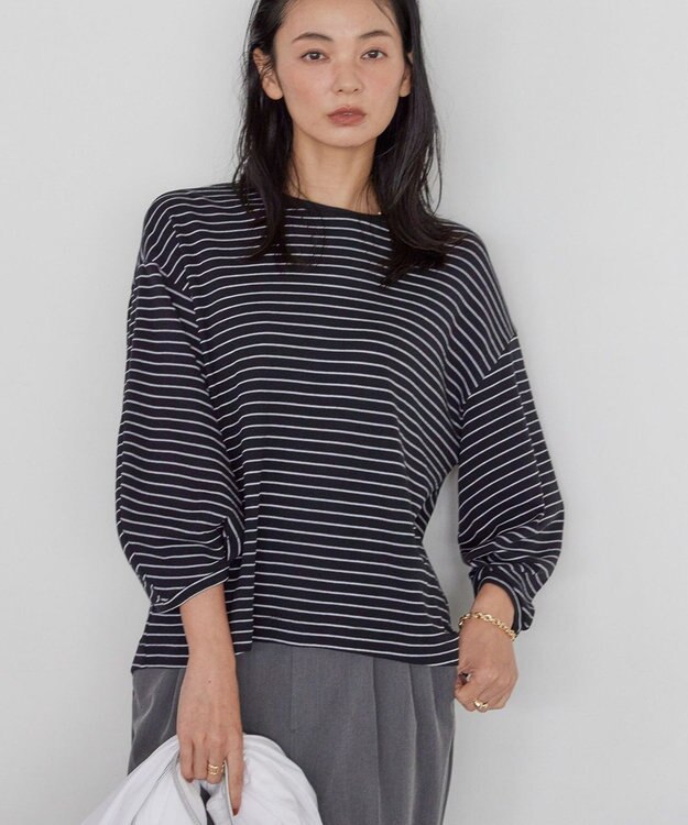 AMERICAN HOLIC 接触冷感7分袖タックスリーブカットプルオーバー Border