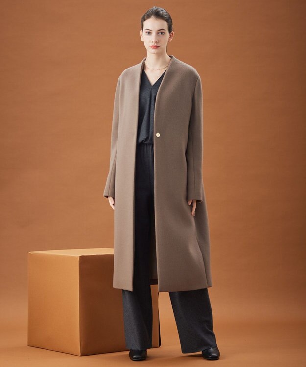 BEIGE， 【S-size】PASSY / ノーカラーロングコート Mocha