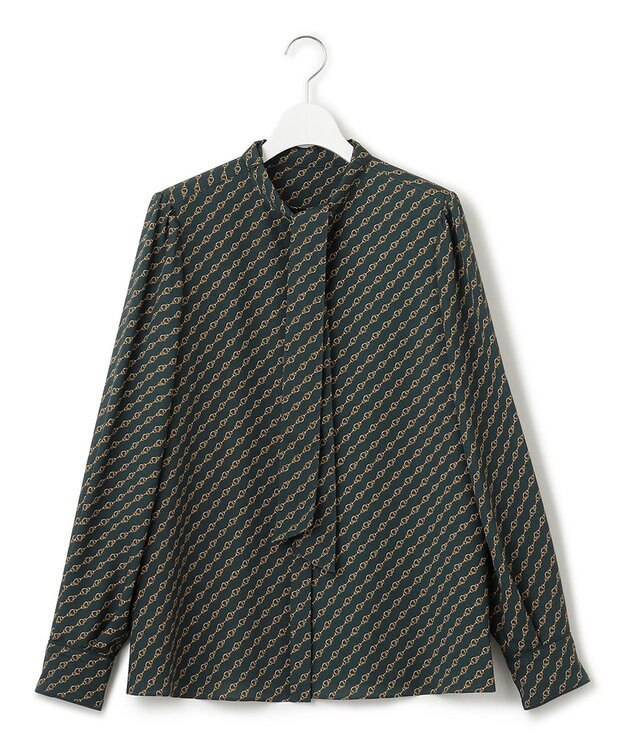 23区 【洗える】Ratti チェーンモチーフ ボウタイ ブラウス ダークグリーンプリント