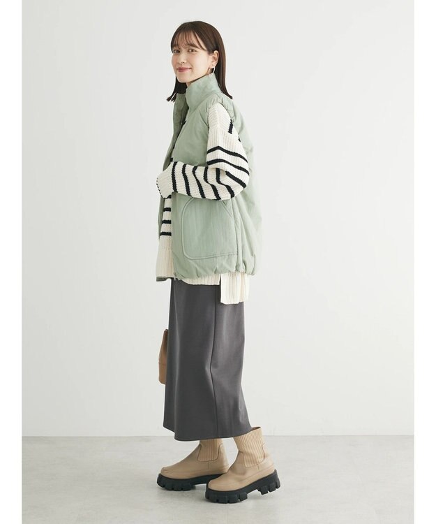 Green Parks 中わたスタンドカラーベスト Olive